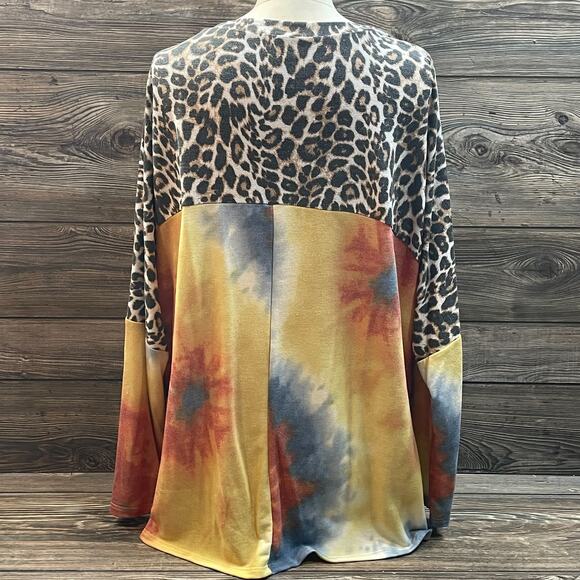 Together Clothing Knot Hem Animal Tie Dye Print Top Tunic PO Shirt SZ L C101842 - Picture 2 of 9